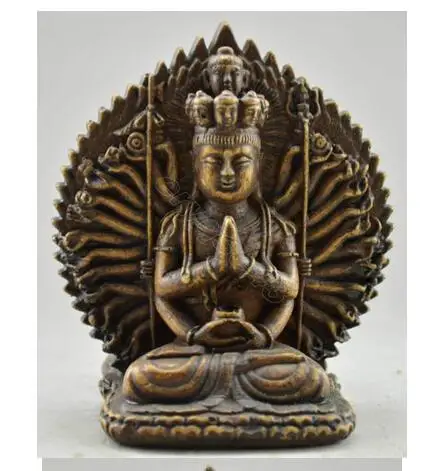 

collecting OLD copper decoration bronze factory Collectible Old Handwork Alabaster Carved Rock Buddhist Goddess Kwan-yin Statue