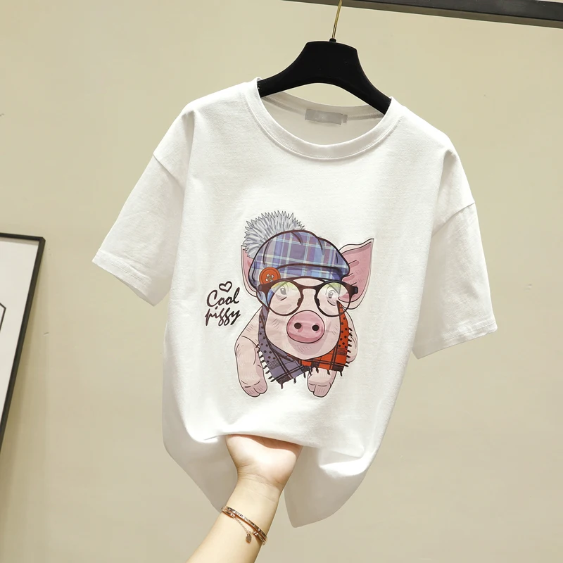 Женская хлопковая футболка с коротким рукавом свободная белая в Корейском стиле