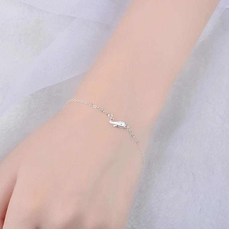 Hot Sell 925 Sterling Silver Small Dolphin Chain Bracelet Animal Adjustable Charm Bracelets &amp Bangle For Women Girl Kids Gifts |