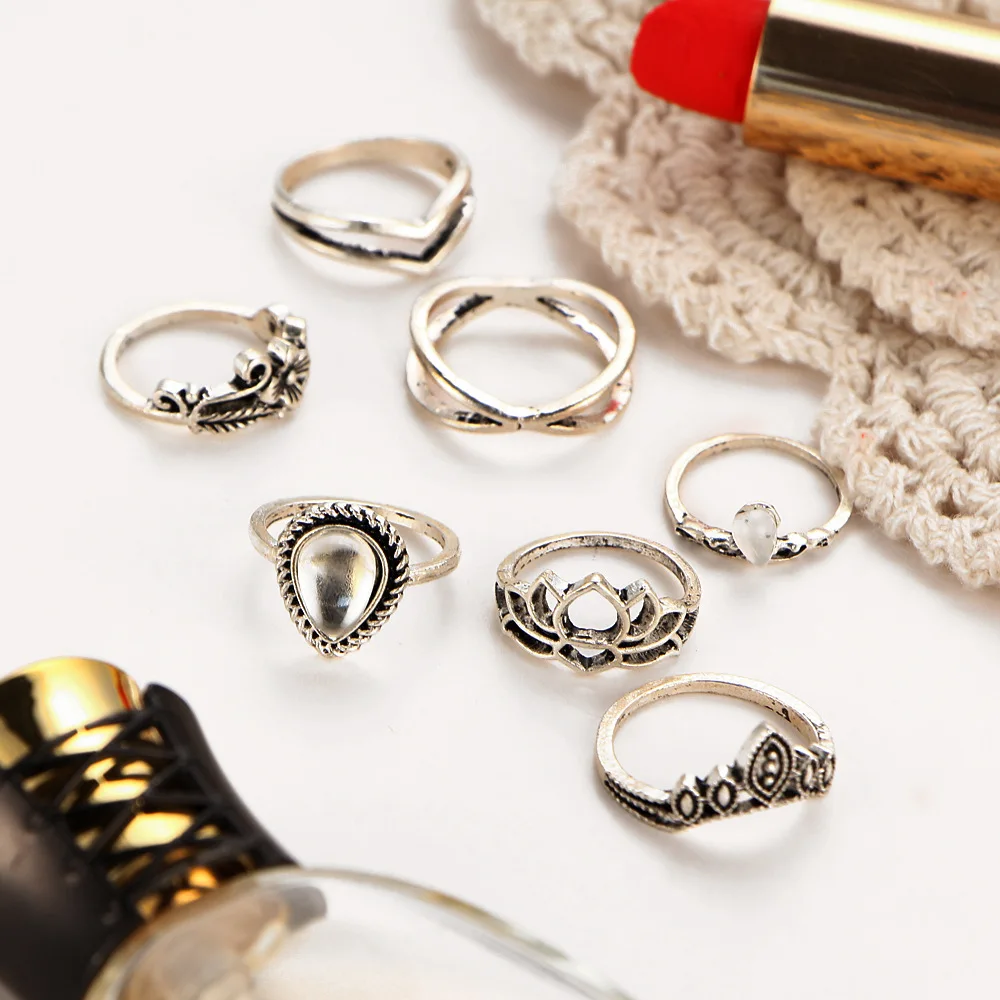 7 шт./компл. набор колец на пальцы средней длины для Женщин антикварный Золотой