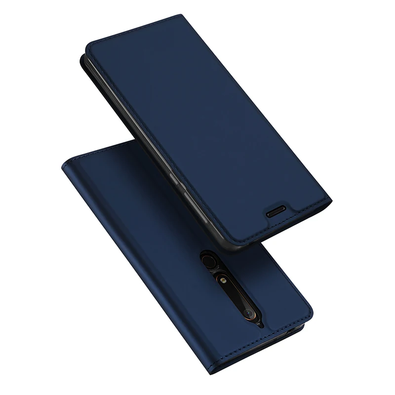 dark blue Стеклянная пленка подарок) DUX DUCIS Роскошный кожаный чехол для Nokia 6,1 чехол откидная крышка Чехлы-бумажники для Nokia 6 версия оболочка Coque - Цвет: dark blue
