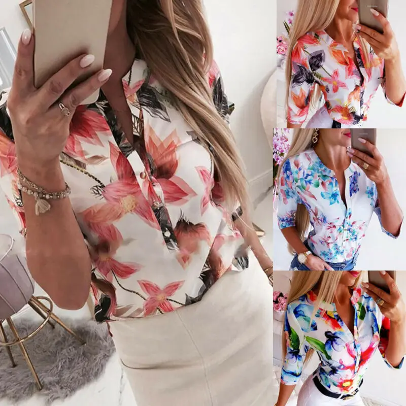 

Women Boho Floral Print Button Up Short Sleeve Blouse Casual Shirt Tops Clothing