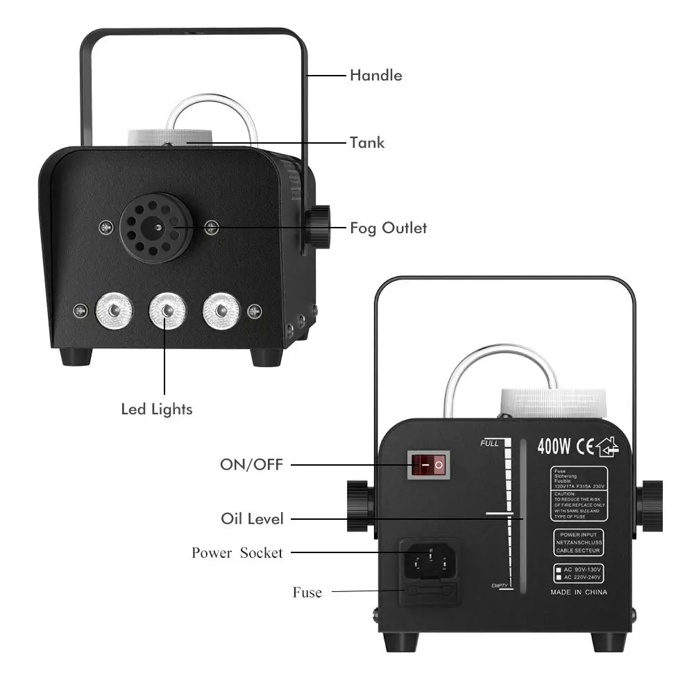 AC110V-230V Wireless control LED 500W Fog Smoke Machine Remote RGB color Smoke ejector LED DJ Party Light Smoke Thrower