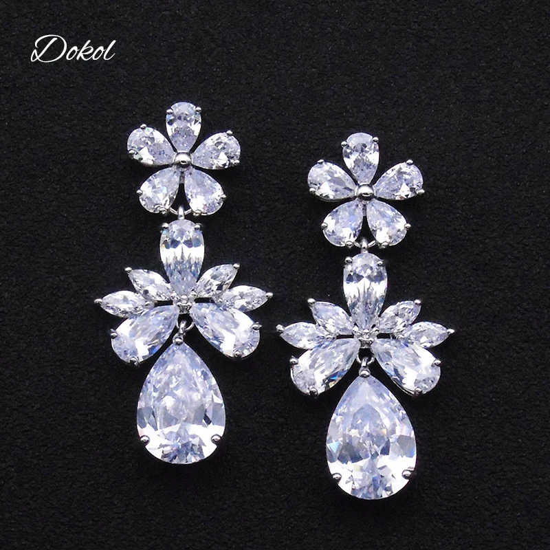 

DOKOL Trendy Flower Drop Earrings for Wedding Silver Color Bridesmaids bijoux Gift Clear AAA Cubic Zirconia Earring DKE0165