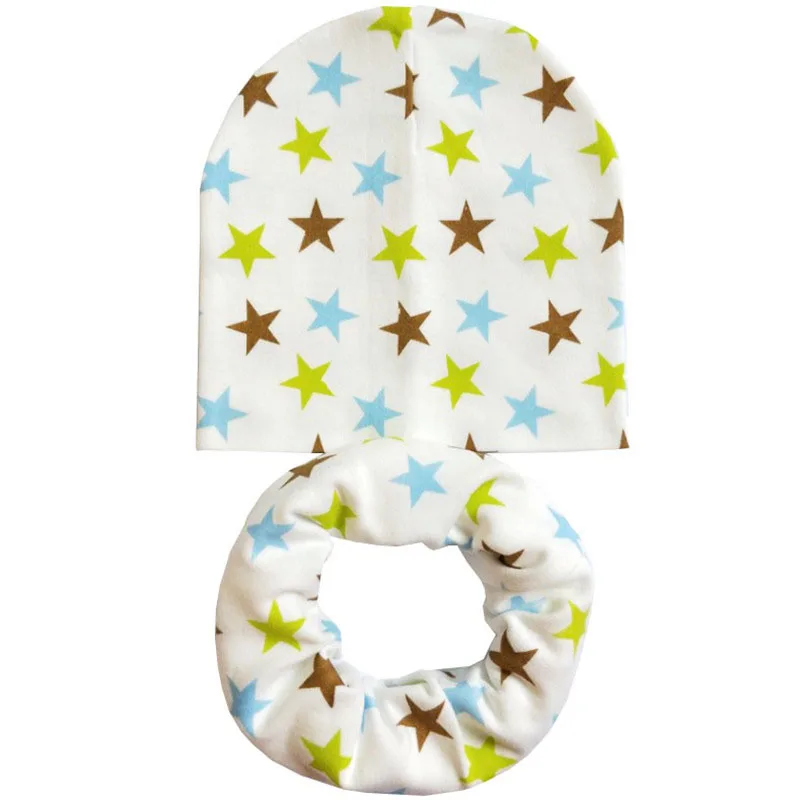 hat scarf set stars Детская шапка, Осень-зима, детский хлопковый шарф воротничок, шапки для маленьких мальчиков, шапки для девочек, шапка для новорожденных, аксессуары для одежды - Цвет: hat scarf set stars