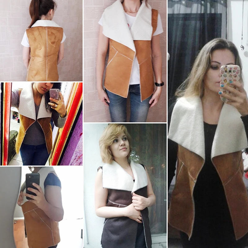 

Vintage Autumn Winter Women Suede Warm Fleece Turn-down Collar Vest Jackets Sleeveless Slim Outerwear Coat Waistcoat Q6877