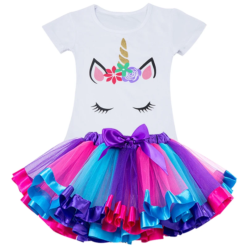 2020 платье для девочек с единорогом Радужное праздничное принцессы маленьких