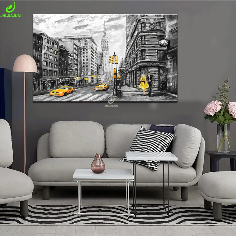 

JHLJIAJUN Modern City Streetscape Canvas Painting Simple Oil Painting Modular Wall Art Print And Poster Living Bedoom Home Decor