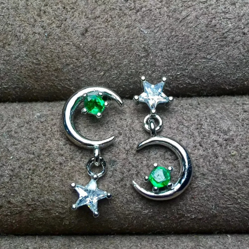 

Fashion natural green emerald Elegant star moon drop earrings Natural gem stone earrings 925 silver female girl earrings jewelry