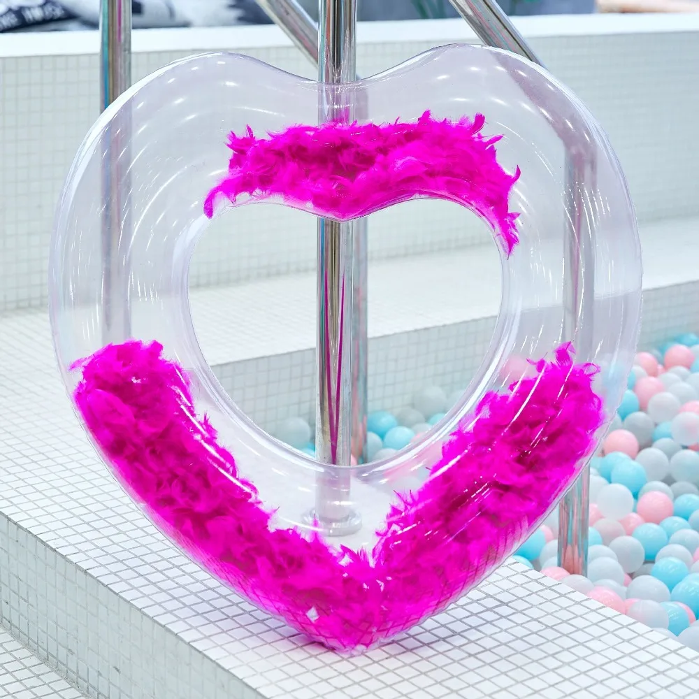 90cm Heart Swimming Ring with Feather Blue Pink Pool Float For Adult Children Air Mattress Water Outdoor Beach Toys Piscina boia | Спорт и