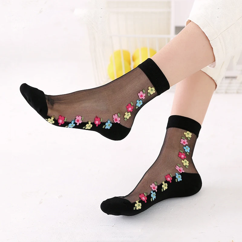 Women's Embroidery Flowers Socks 2020 New Summer Ladies Girl's Transparent Lace Mesh Floral Socks Hosiery Gauze Sock for Work
