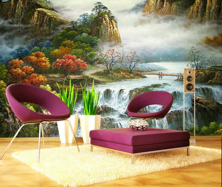 Настенное 3d обои в китайском стиле с изображением гор для спальни дивана