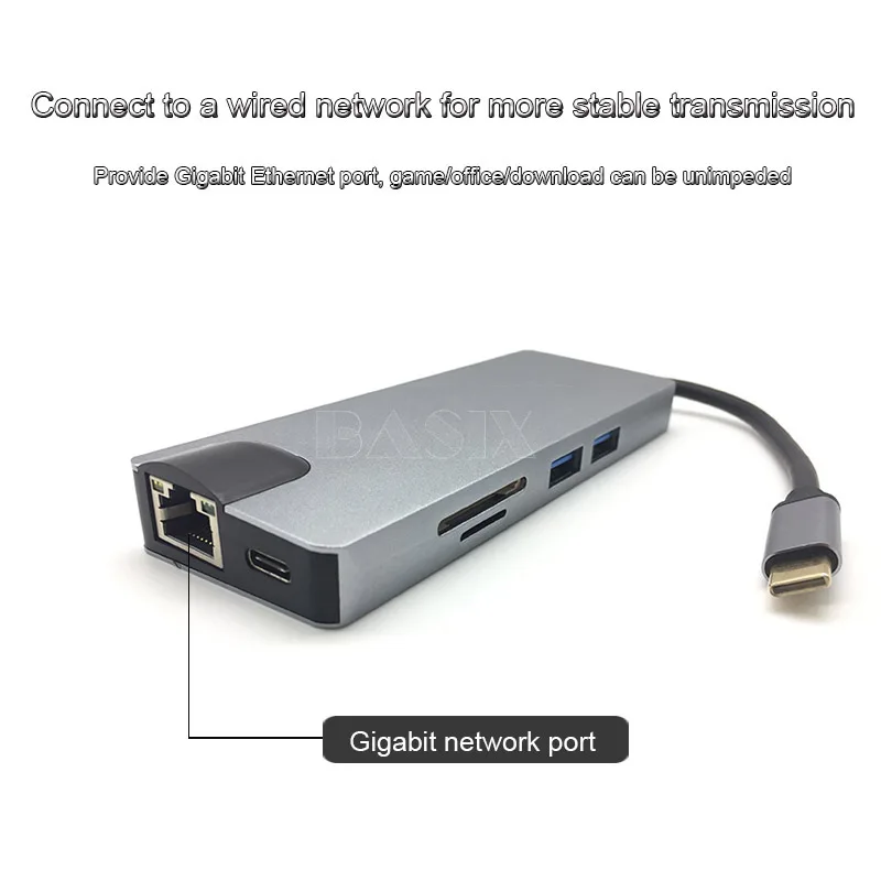 Basix USB C концентратор к HDMI 4K USB 3,0 порт SD/TF кард-ридер VGA RJ45 Gigabit Ethernet type C концентратор для Macbook Pro huawei P20 Pro