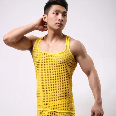 Мужская полупрозрачная сексуальная дышащая футболка в сеточку повседневные