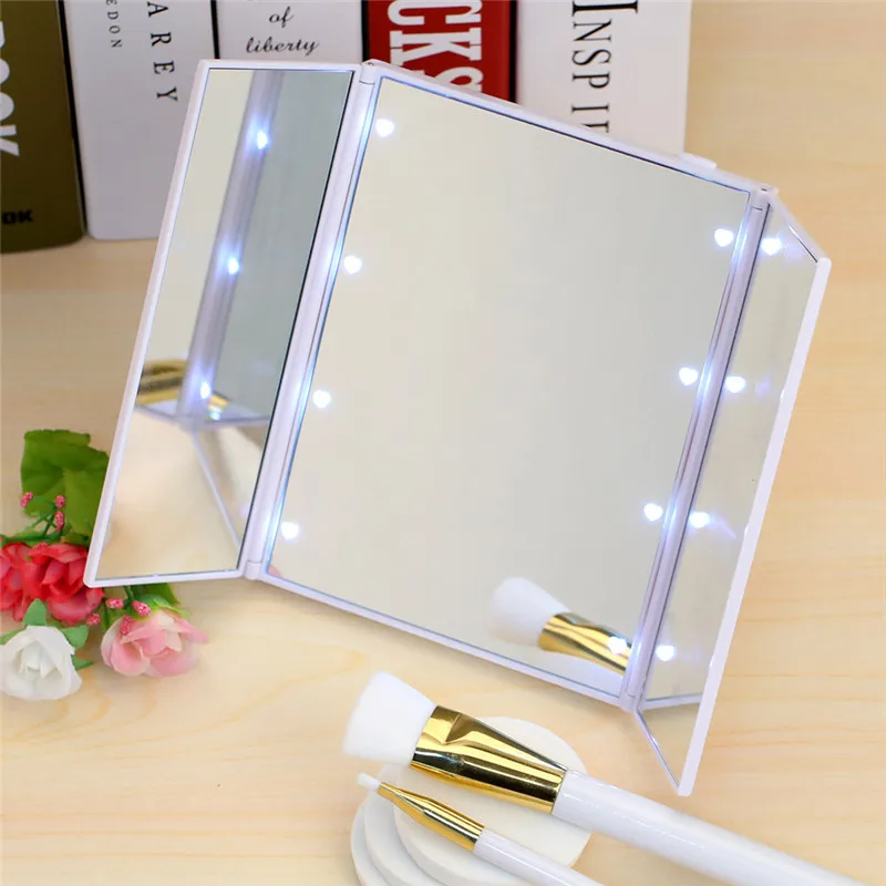 Новый Портативный Женский трехстворчатый 8 LED подсветка косметическое украшение