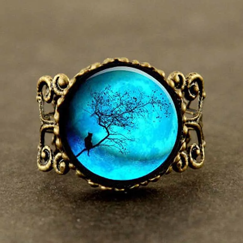 Винтажное кольцо с кабошоном 1 шт./лот изображением Галактики космоса меди