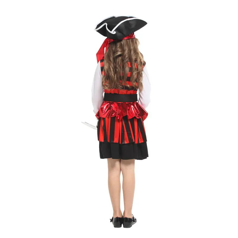 Kids Child Cute Red Black Striped Pirate Buccaneer Costume for Girls Fancy Halloween Carnival Party Masquerade Mardi Gras Dress |
