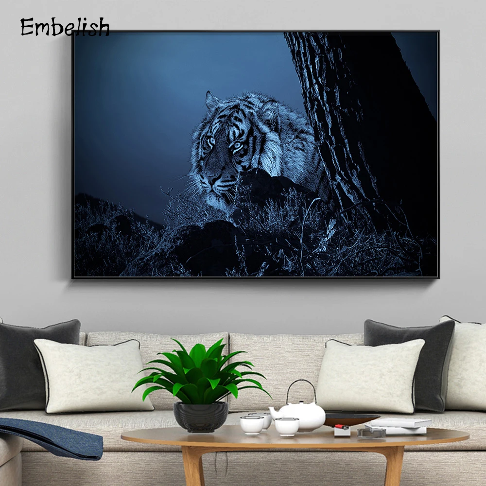 

Embelish 1 Pieces Wild Animals Wall Pictures For Living Room Tiger At Night Modern Home Decor Large Posters HD Canvas Paintings