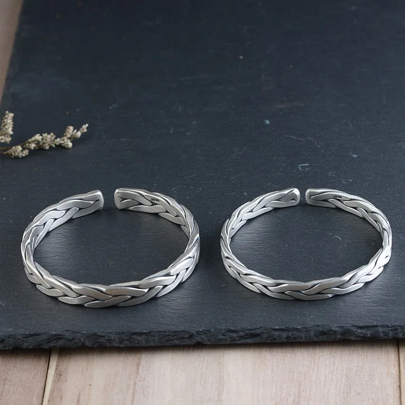 HFANCYW Fine Silver Silk Woven Bracelet Wholesale S990 Antique Thai Craft Interweave Couple Style Bangle Jewelry | Украшения и