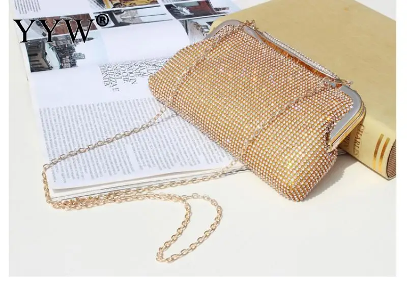 

YYW Sliver Evening Bag Women Fashion Rhinestone Party Wedding Clutch Mini Elegant Bag Female Chain Shoulder Messenger Sling Bag