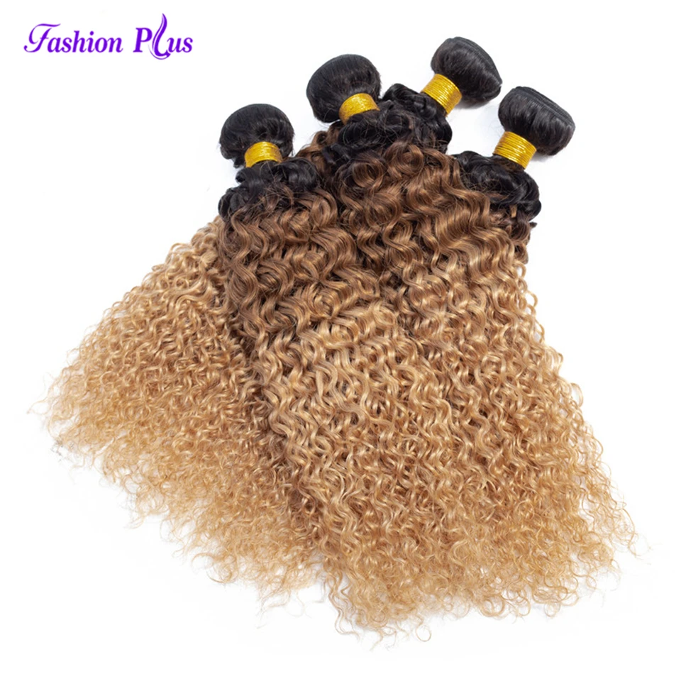 

Fashion Plus Jerry Curly wave Ombre Hair Bundles Remy Brazilian 3 Tone Ombre Honey Blonde Bundles Deals hair weave bundles