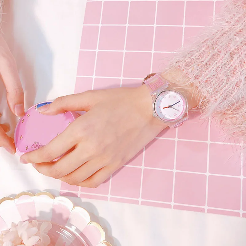 1 шт. женские прозрачные силиконовые наручные часы желе комиксов Стиль кварцевые