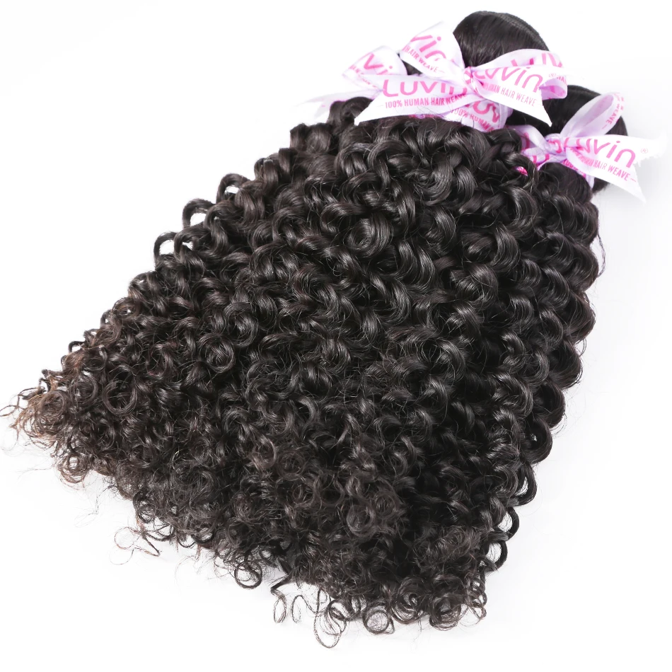 Luvin 28 30 дюймов бразильские кудрявые 3 4 Remy натуральные кудрявые пучки волос с кружевной застежкой