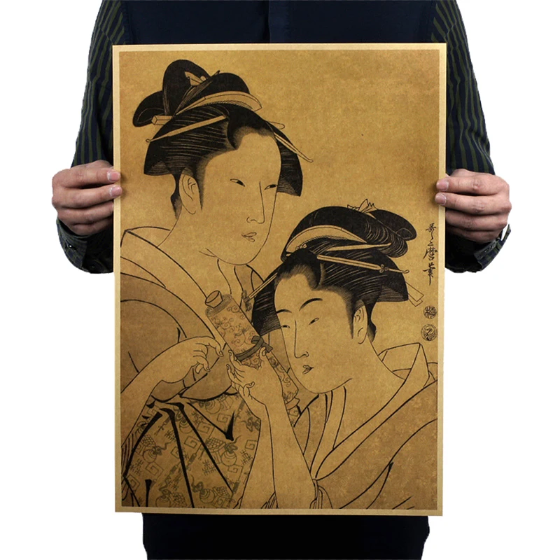 1 шт. Ретро японский Ukiyoe Гейша ВИНТАЖНЫЙ ПЛАКАТ из крафт бумаги кафе декоративная