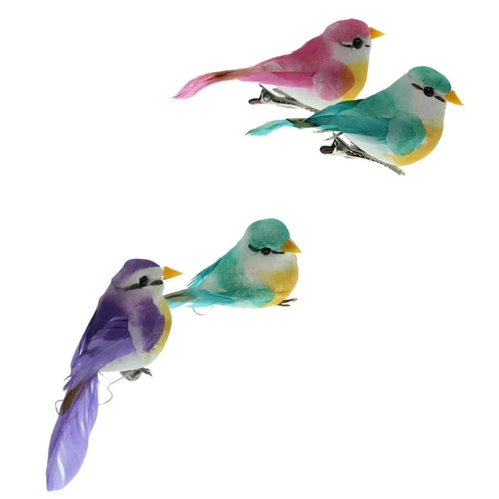 

4x Artificial Small Fake Decorative Foam Birds For Craft Garden Decoration