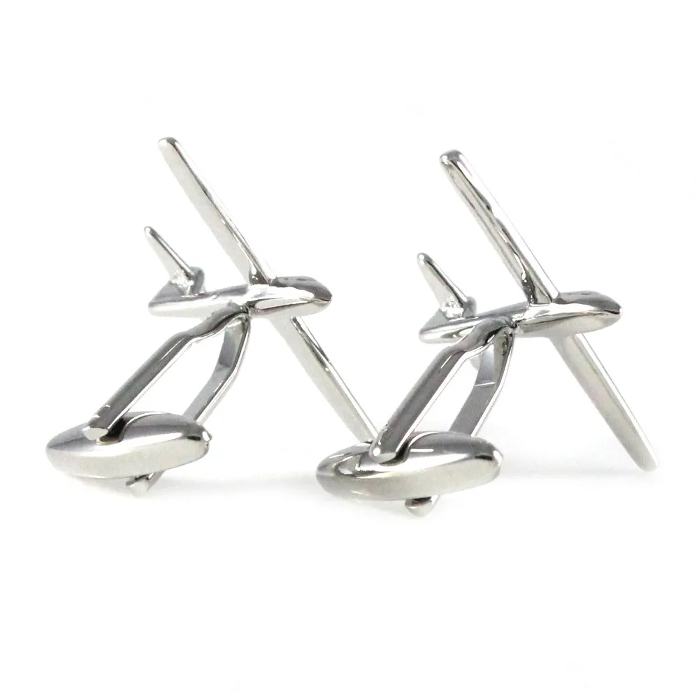 Серебряный тон планер самолет запонки День отца подарок на день рождения