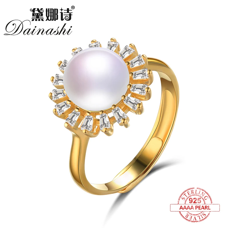 Dainashi стильный дизайн малых хризантем 925 серебро Регулируемый Pearl Ring с AAA циркон
