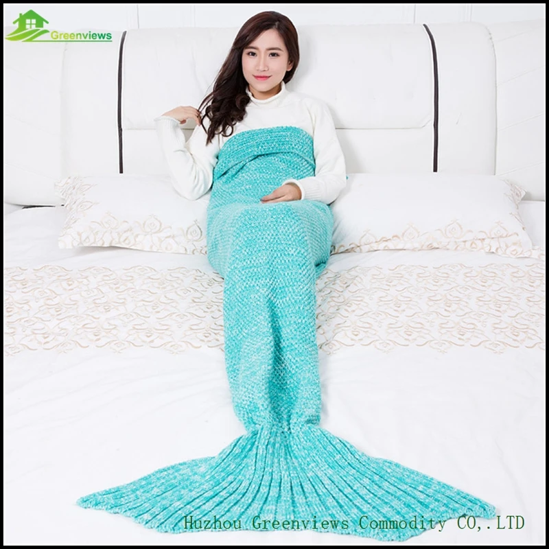 Сплошной Цвет Русалка Одеяло Портативный Переносной Ручной Крючком Одеяла Пряжи