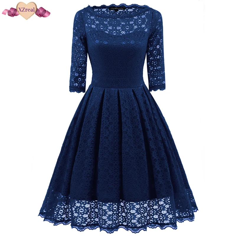 Summer Swing Lace Dress Elegant Retro Robe Sexy Evening Party Dresses Women Clothing Tunic Vintage Rockabilly Z3D434 | Женская одежда