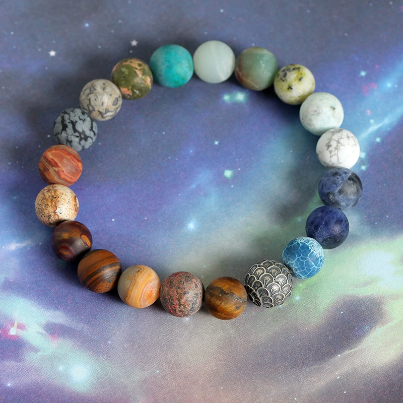 Mcllroy Natural Stone Beads Bracelet Bangle for Women Men Universe Space Planets Solar System Chakra Yoga Bracelets Jewelry gift | Украшения