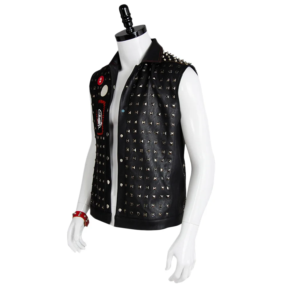 Маска ренча из watch dogs 2 Watch Dogs 2 Wrench Cosplay Vest Black Faux Leather Dedsec Rivet Vests Costume&Mask Badges