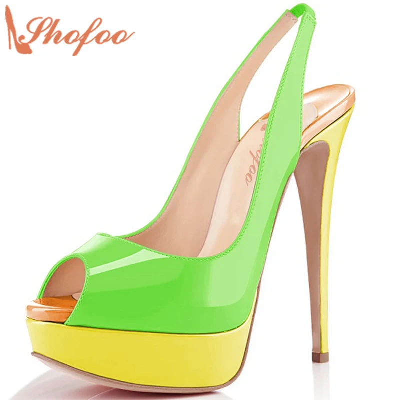 

Yellow Extreme High HeelsRomyed Sexy Peep Toe Pumps Lolita Platform Summer Women's Shoes Large Size 4-16 Blue Green Black Shofoo