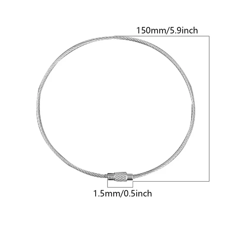 1.5x150mm 10 шт. брелок для ключей с винтовым зажимом, проволока из нержавеющей стали, держатель для ключей, брелок для ключей, кольца, кабель для наружного туризма, брелки - Цвет: 1.5x150mm