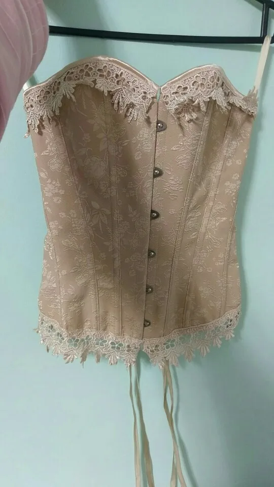 Жаккард розовый кружево костей корсет Overbust и бюстье зашнуровать баска