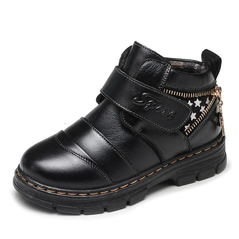 Детские кожаные ботинки на липучке удобная обувь толстой плоской подошве с