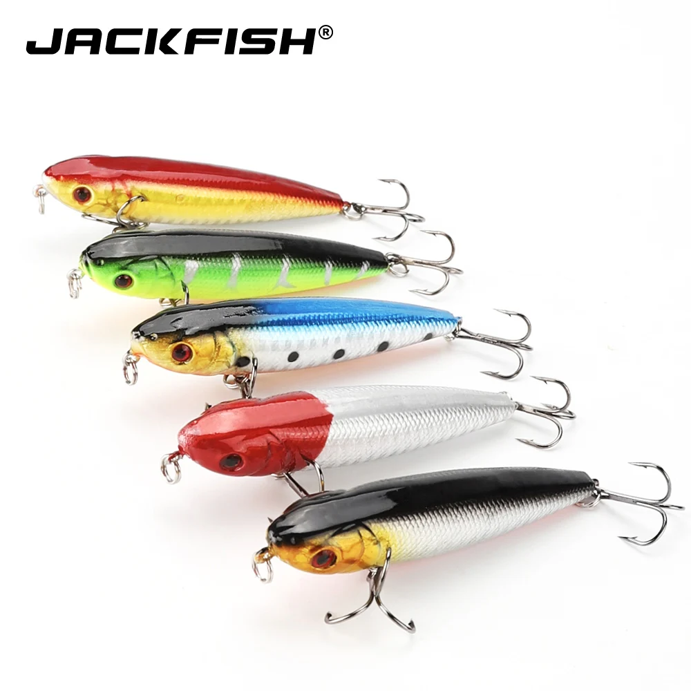 

JACKFISH Topwater плавающая приманка-карандаш, крючки, кренкбейты 8 г 80 мм, 5 цветов, приманка для рыбной ловли 5 шт./лот, жесткая приманка