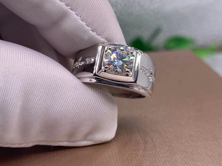 Бренд 1 карат 18 к белое золото Moissanite бриллиантовое кольцо Глазурь Мужская Свадебная церемония кольцо на головщину 1 Ct 6,5 мм