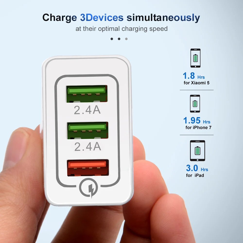 3 порта быстрое USB зарядное устройство кабель/телефон 0 5 В/2.4A ЕС/США вилка