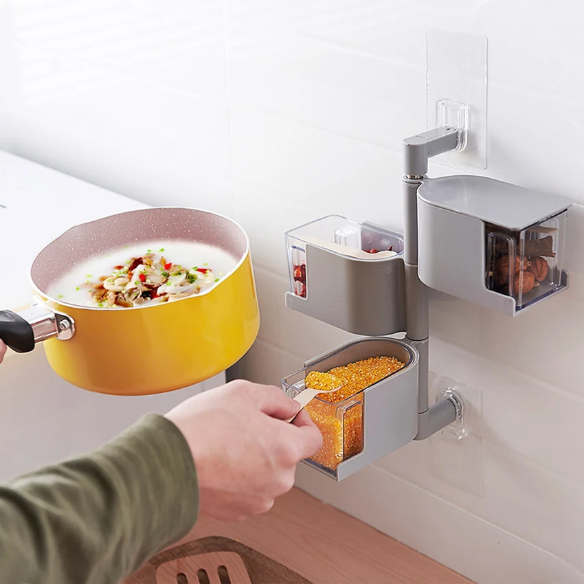Vintage Clear Acrylic Rotatable Kitchen Spice Storage Container Rack Wall Plastic Transparent Set Jar For | Дом и сад