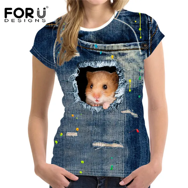 FORUDESIGNS/женские футболки с 3D изображением черного кота для женщин летние топы футболки с принтом собаки Женская модная футболка Vetement Femme - Цвет: CA4913BV
