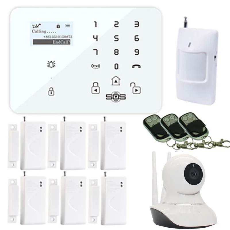 Сигнализация GSM Wifi камера Android IOS Беспроводная SMS сигнализация WiFi IP с охранная