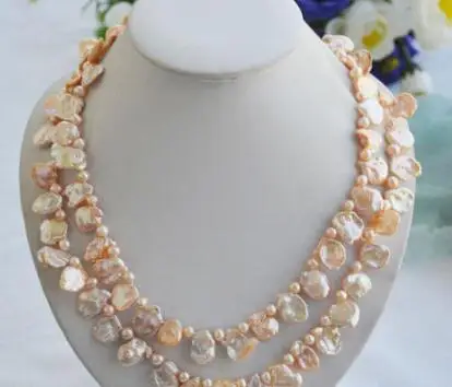 

beautiful 2row 20" 15mm pink BAROQUE lamina KESHI REBORN PEARL NECKLACE