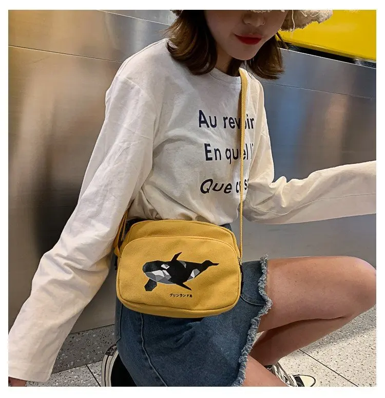 Женские сумки-мессенджеры с изображением животных акулы, новинка, модные холщовые сумки, женские повседневные простые базовые сумки через плечо