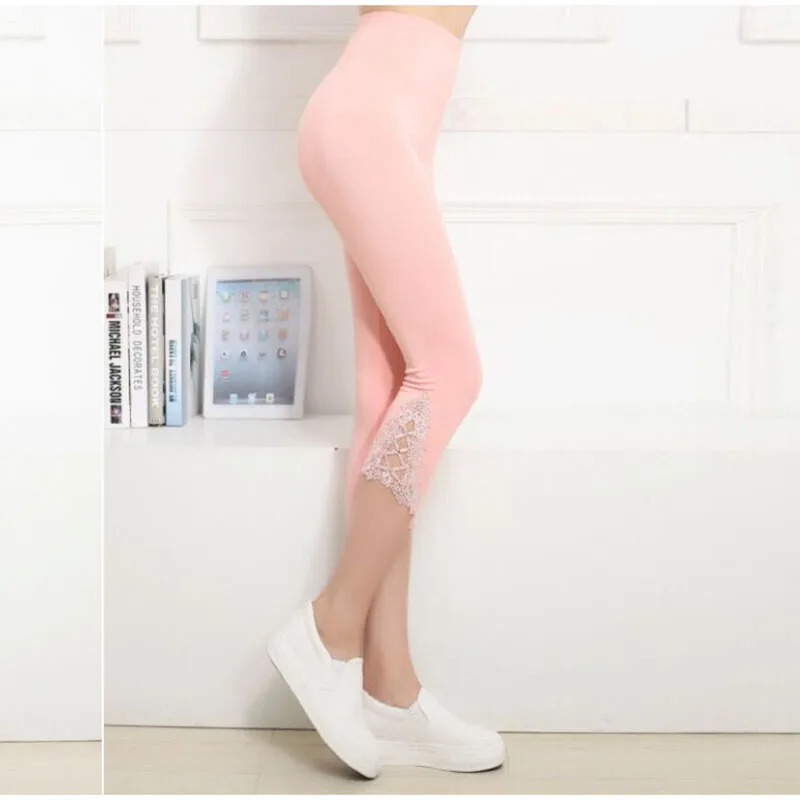 2017 Модные женские летние кружевные брюки облегающие Стрейчевые длиной 3/4