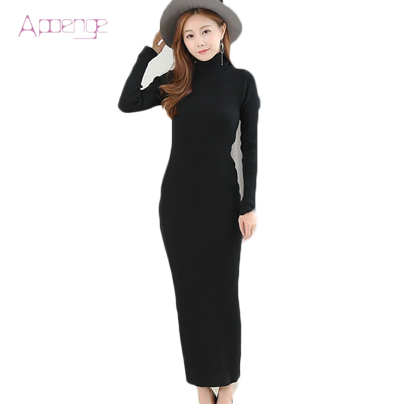 Apoenge Для женщин зимнее платье Turleneck Сельма Bodycon трикотажные Платья свитеры