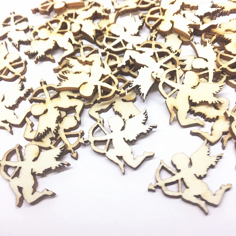 

200pcs 25mm Natural Wood Cupid Angel Vintage Chips Confetti Embellishments Weddings Christmas Crafts Cardmaking Scrapbooking